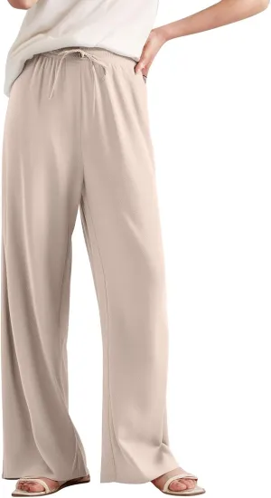Women's Pants Flowy Long Wide Leg High Waisted Trousers Stretchy Drawstring Pleated Pull On Vacation Trousers