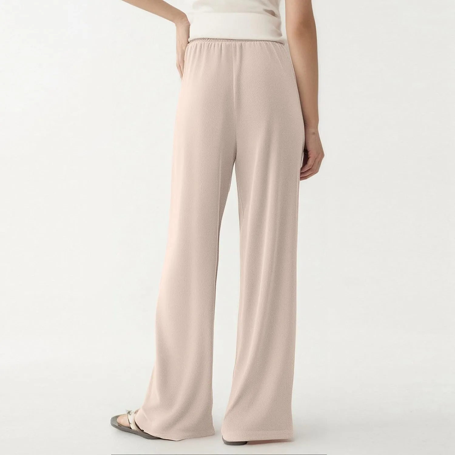 Women's Pants Flowy Long Wide Leg High Waisted Trousers Stretchy Drawstring Pleated Pull On Vacation Trousers