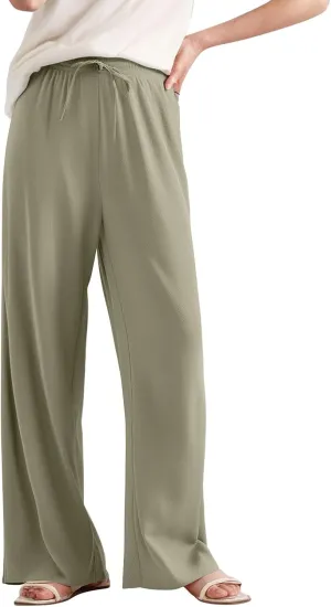 Women's Pants Flowy Long Wide Leg High Waisted Trousers Stretchy Drawstring Pleated Pull On Vacation Trousers