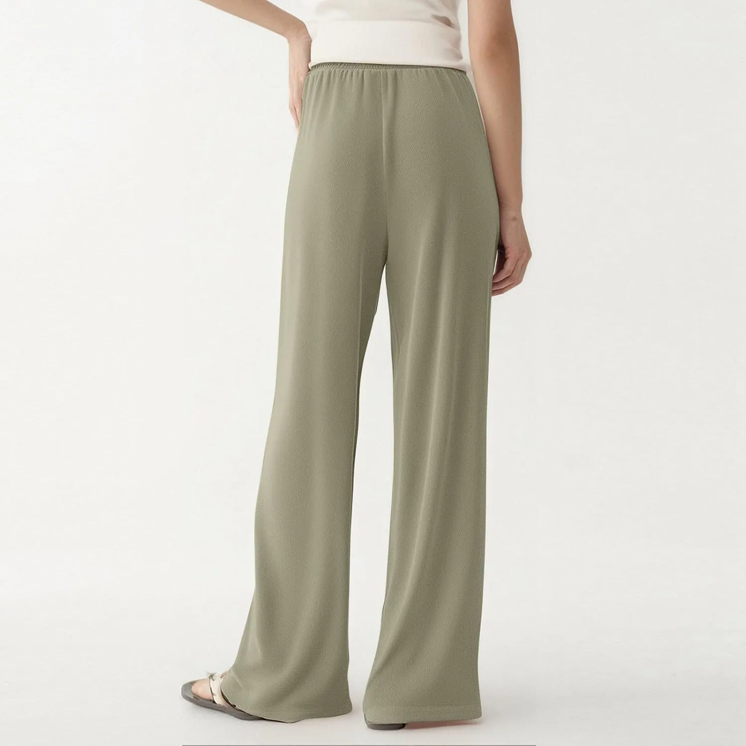 Women's Pants Flowy Long Wide Leg High Waisted Trousers Stretchy Drawstring Pleated Pull On Vacation Trousers