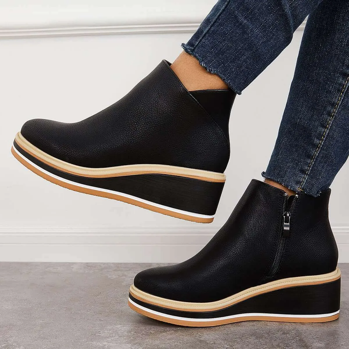 Women's Platform Ankle Boots with Zip