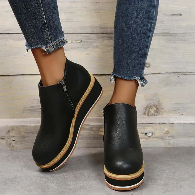 Women's Platform Ankle Boots with Zip