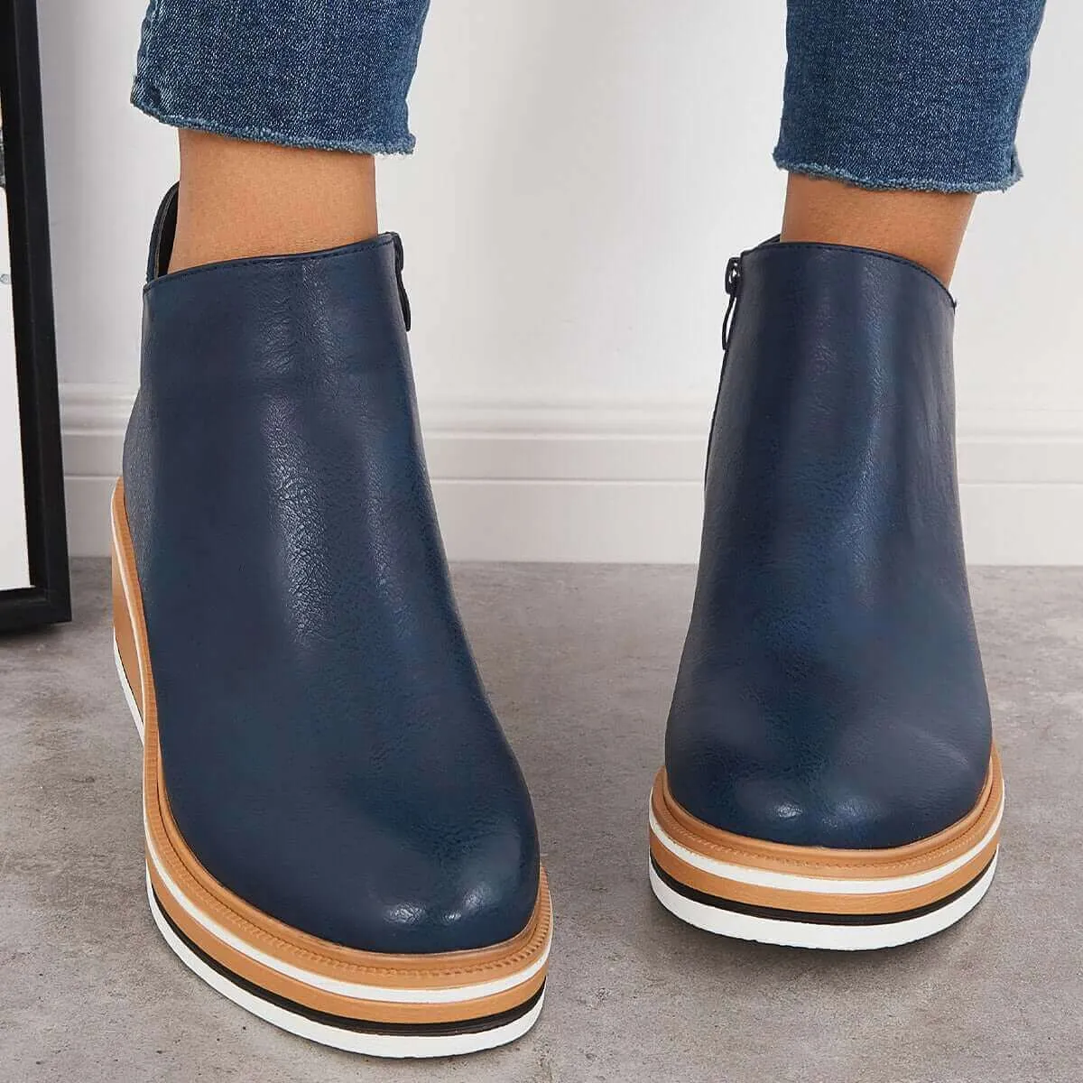 Women's Platform Ankle Boots with Zip