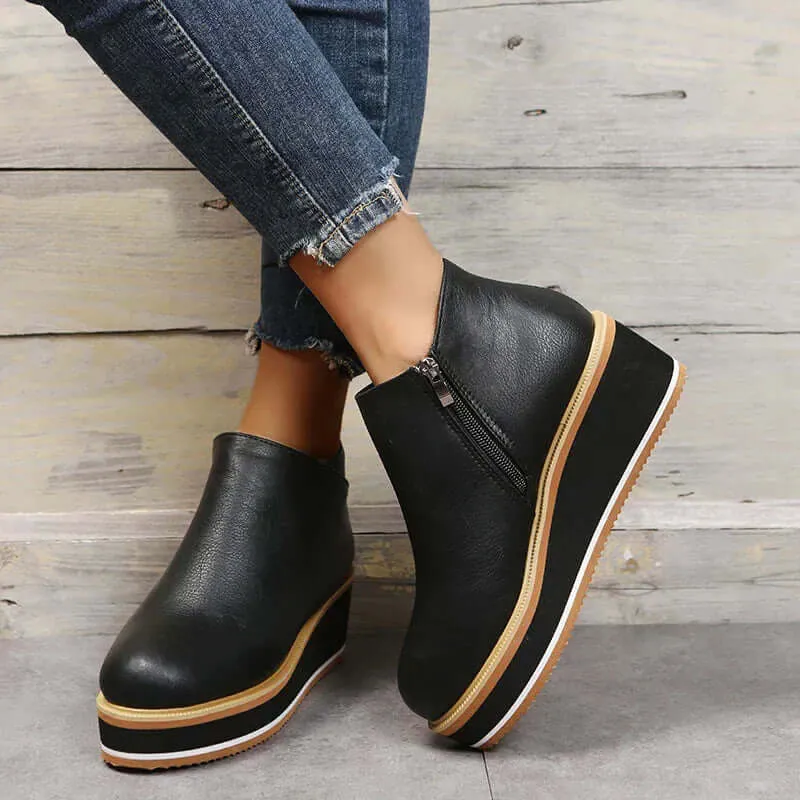 Women's Platform Ankle Boots with Zip
