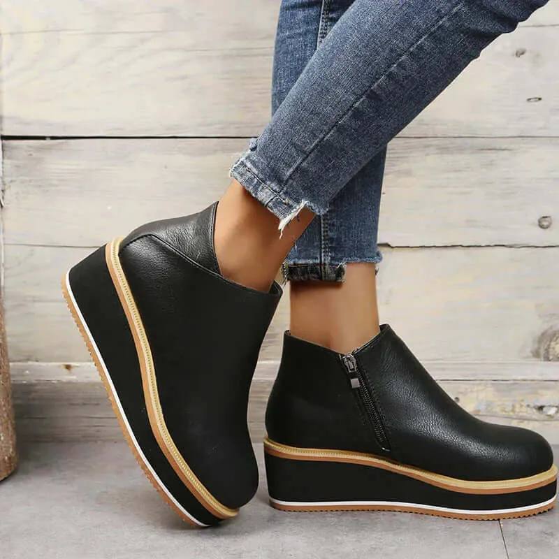 Women's Platform Ankle Boots with Zip