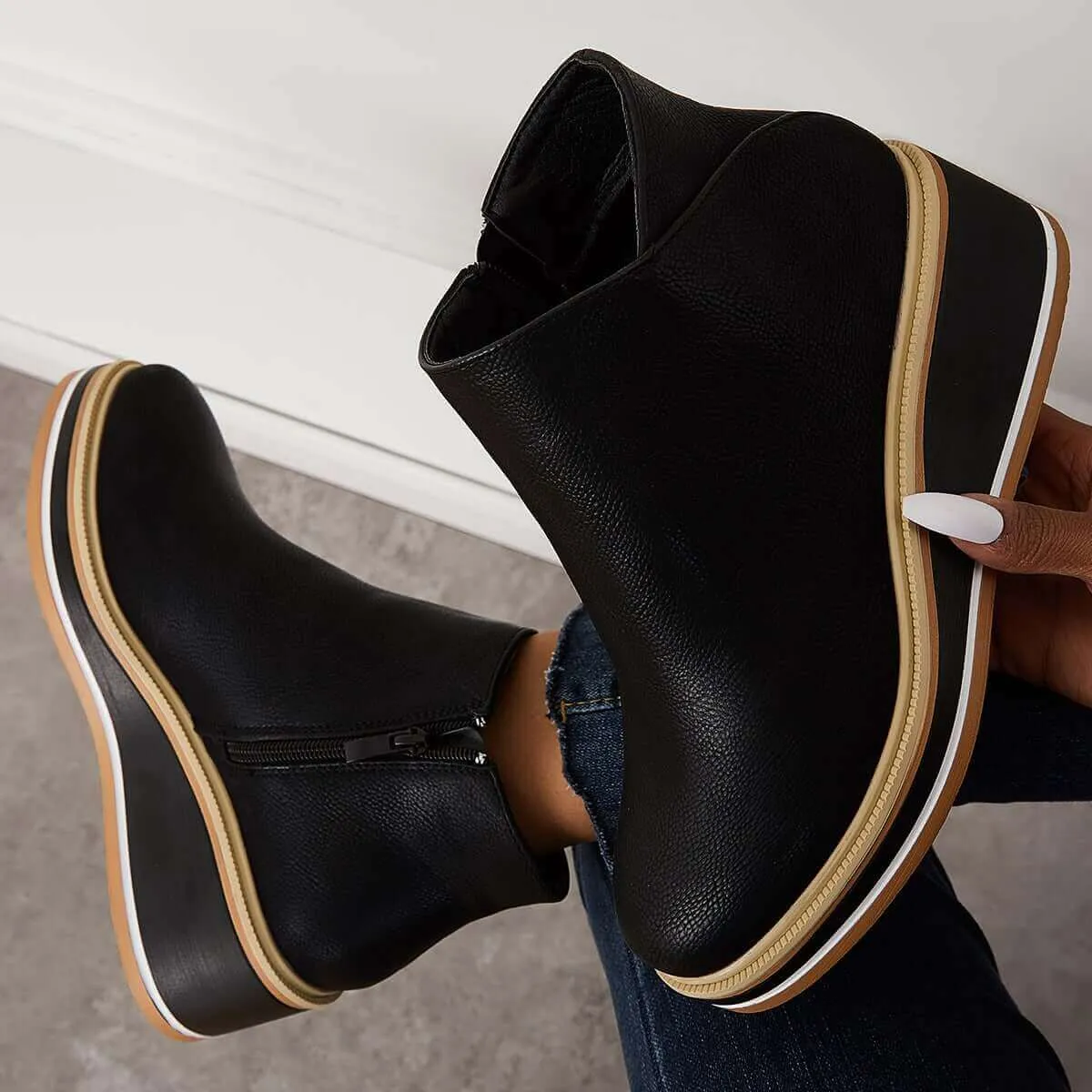 Women's Platform Ankle Boots with Zip