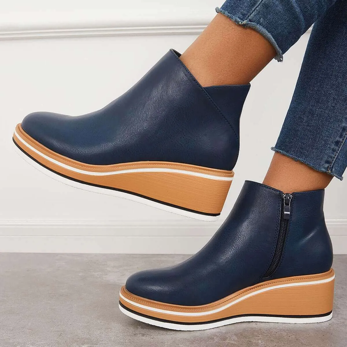 Women's Platform Ankle Boots with Zip