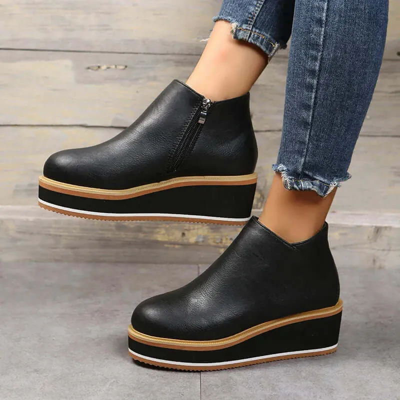 Women's Platform Ankle Boots with Zip