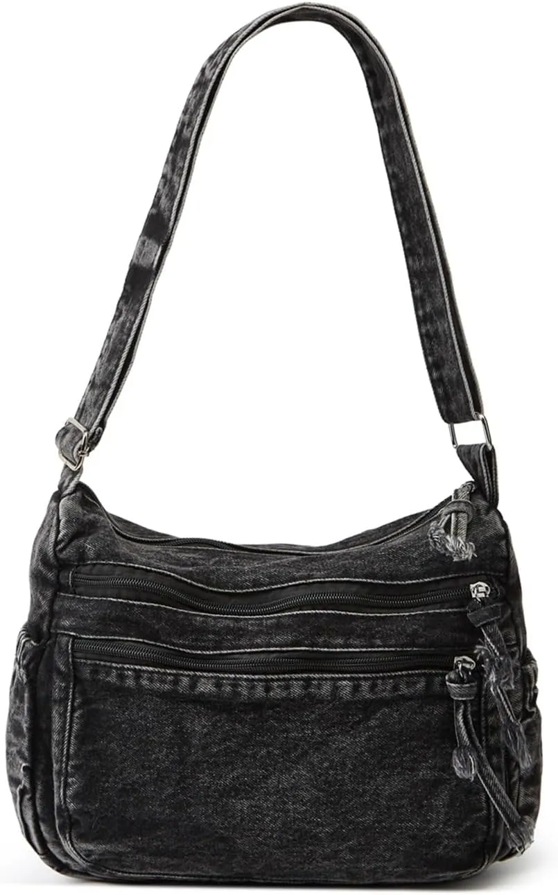 Women's Retro Large Canvas Denim Shoulder Bag Denim Crossbody Handbags Casual Style Lightweight Tote Purse