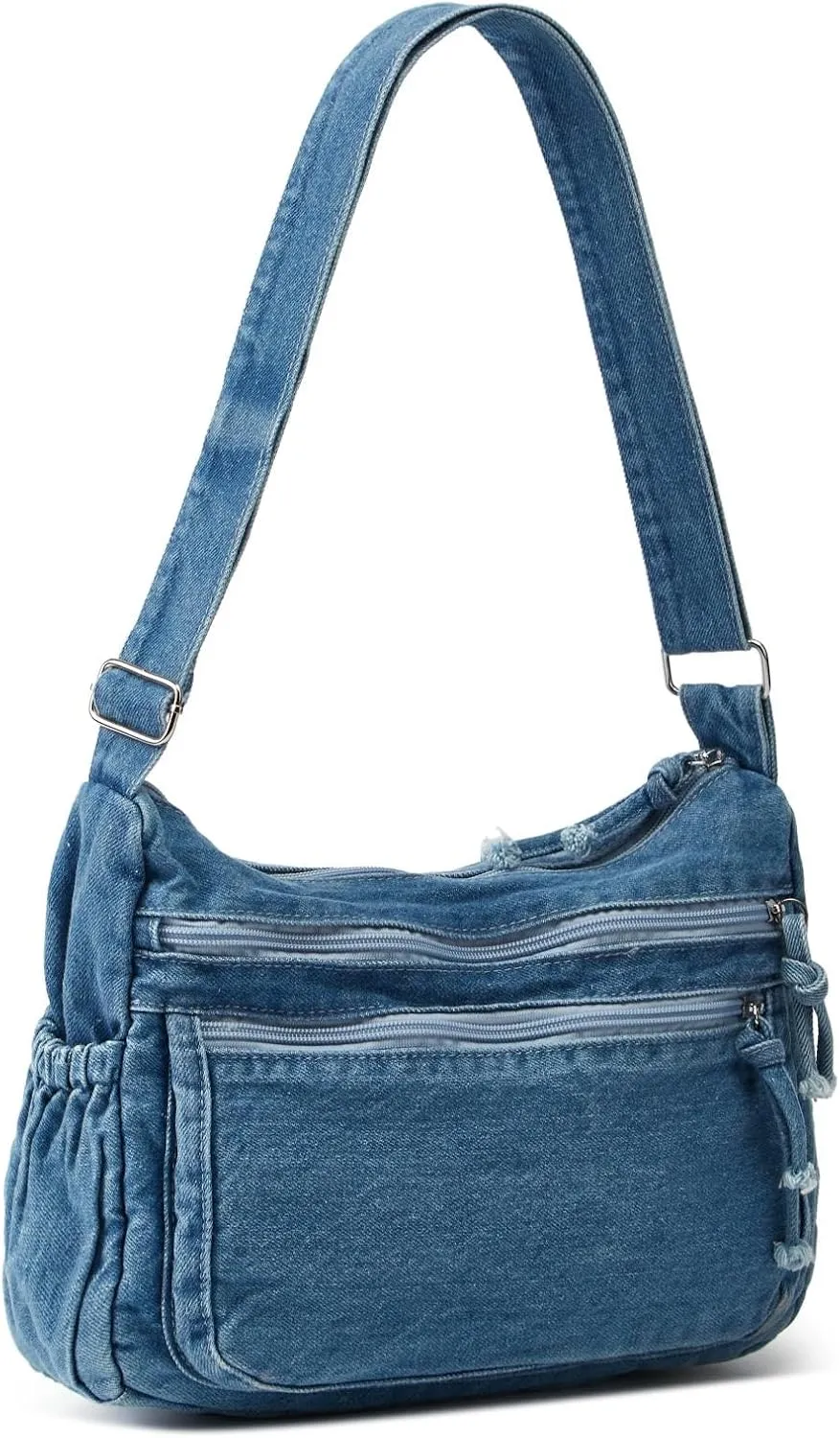 Women's Retro Large Canvas Denim Shoulder Bag Denim Crossbody Handbags Casual Style Lightweight Tote Purse