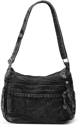 Women's Retro Large Canvas Denim Shoulder Bag Denim Crossbody Handbags Casual Style Lightweight Tote Purse