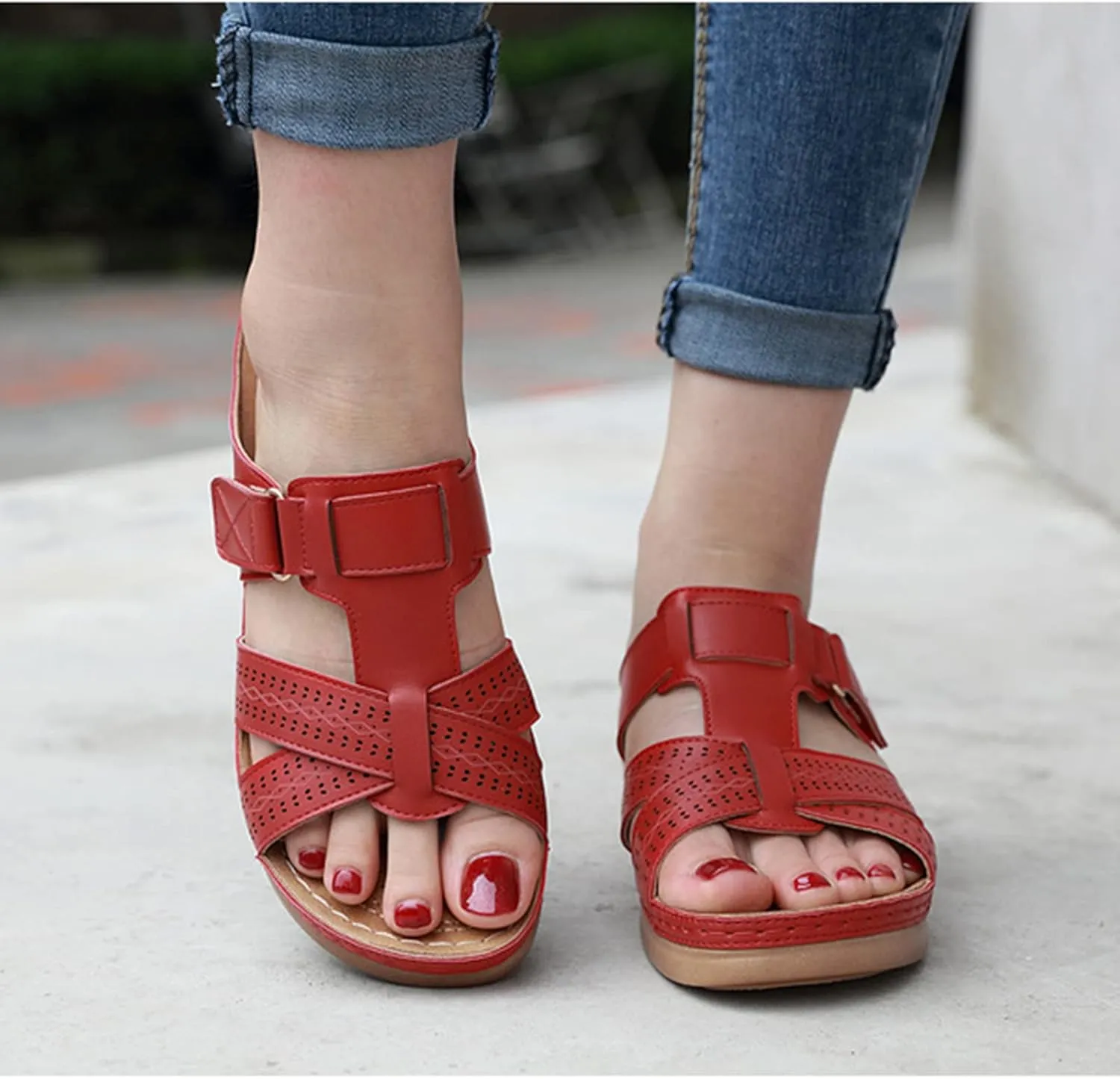 Womens Sandals Wedges Platform Non Slip Shoes Open Toe Walking Sandals Breathable Comfortable Beach Slippers Arch Support Flip Flops Wide Width Wedges for Summer Dressy