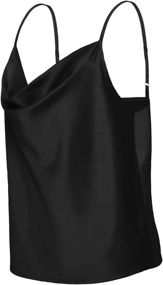 Women's Silk Satin Camisole Cowl Neck Tank Top Cami Silky Basic Tank Shirt Blouses