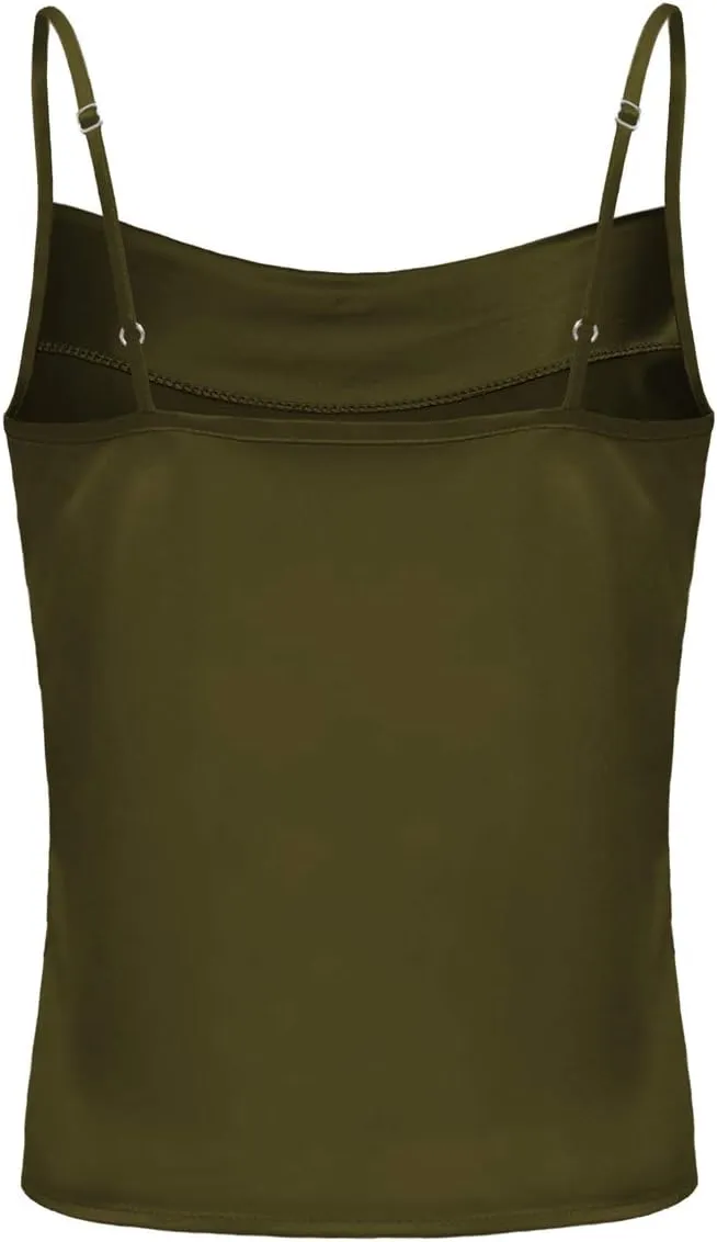 Women's Silk Satin Camisole Cowl Neck Tank Top Cami Silky Basic Tank Shirt Blouses