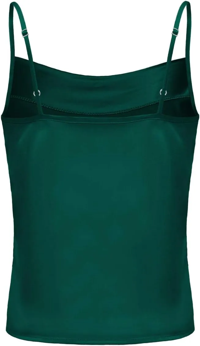 Women's Silk Satin Camisole Cowl Neck Tank Top Cami Silky Basic Tank Shirt Blouses