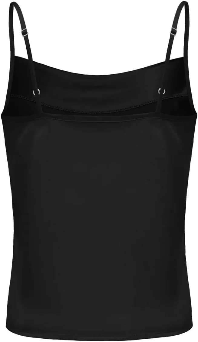 Women's Silk Satin Camisole Cowl Neck Tank Top Cami Silky Basic Tank Shirt Blouses