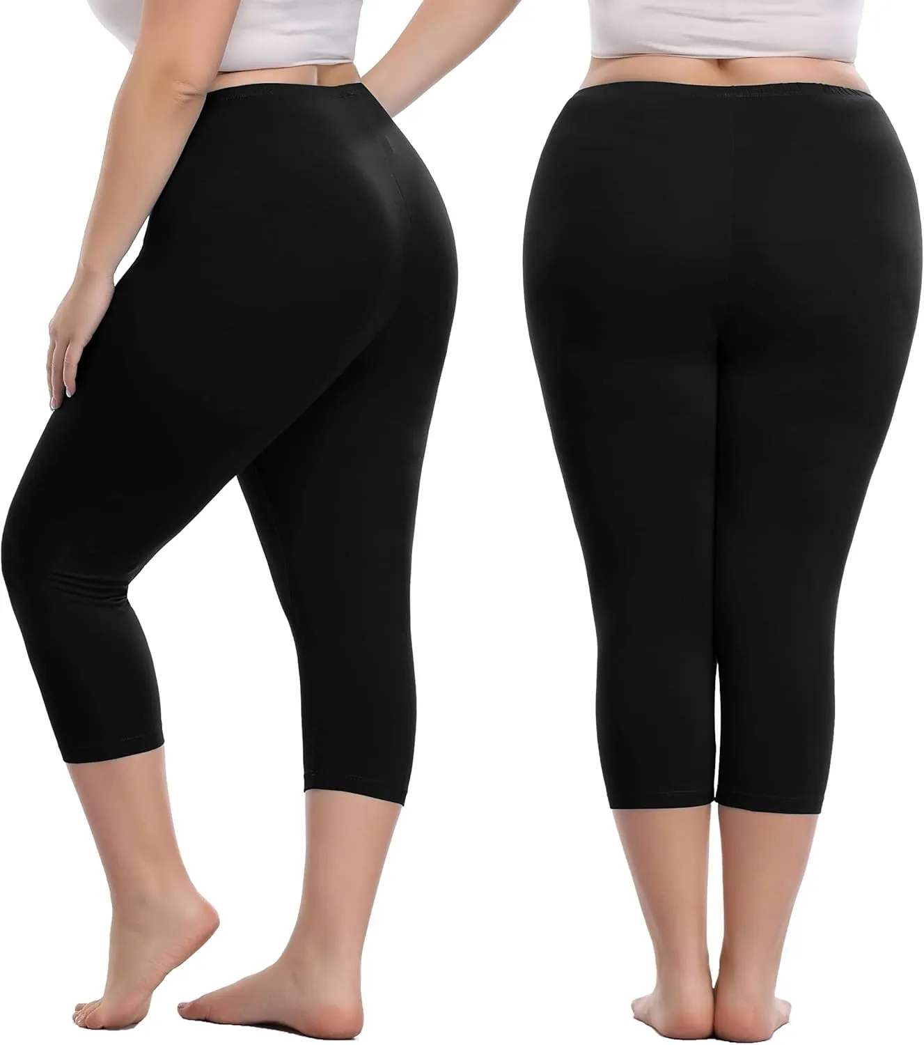 Women's Soft Capri Leggings Lightweight Cropped Leggings 3/4 Stretch Capris Yoga Pants - Rug & Plus
