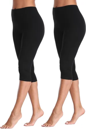 Women's Soft Capri Leggings Lightweight Cropped Leggings 3/4 Stretch Capris Yoga Pants - Rug & Plus