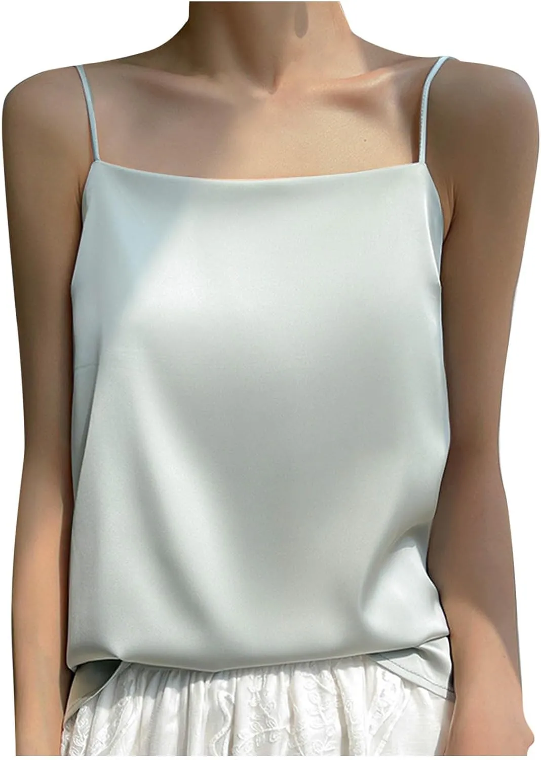Women's Spaghetti Straps Square Neck Satin Camisole Cowl Neck Cami Top Tank Top Silk Camisole Sleeveless Blouses