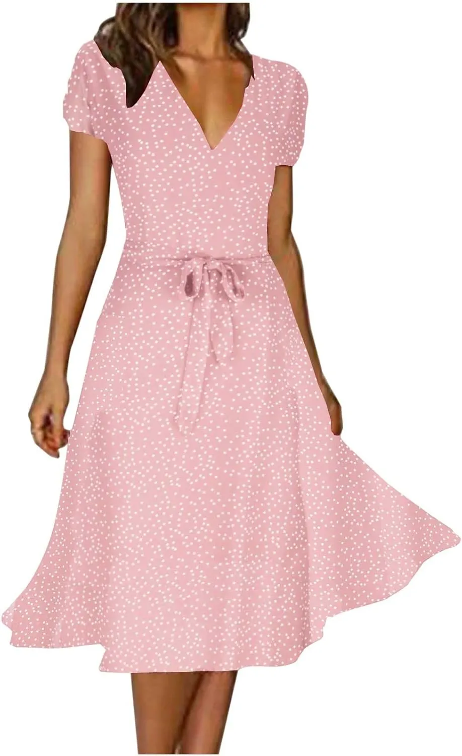 Womens Summer Casual Boho Print Dress Short Sleeve Loose Dress Tiered Flowy Long Dress Vacation Long Dress