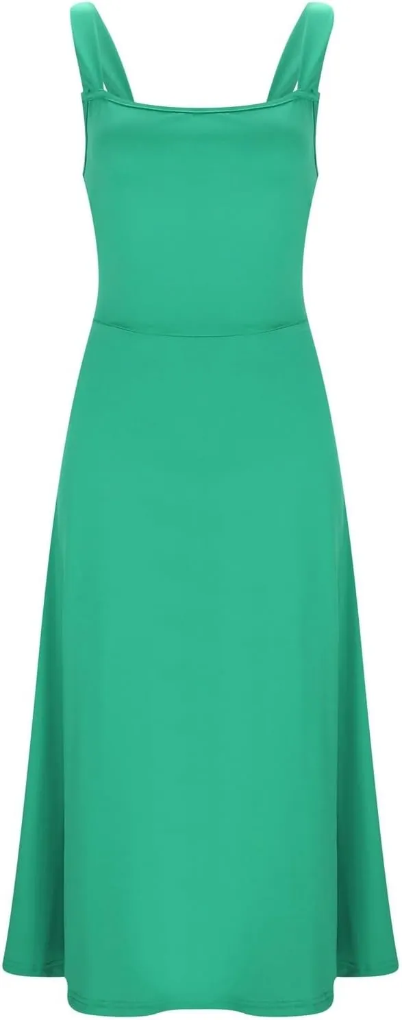 Womens Summer Casual Sleeveless Midi Dresses Scoop Neck Fit & Flare A-Line Flowy Long Sundress Beach Outfits