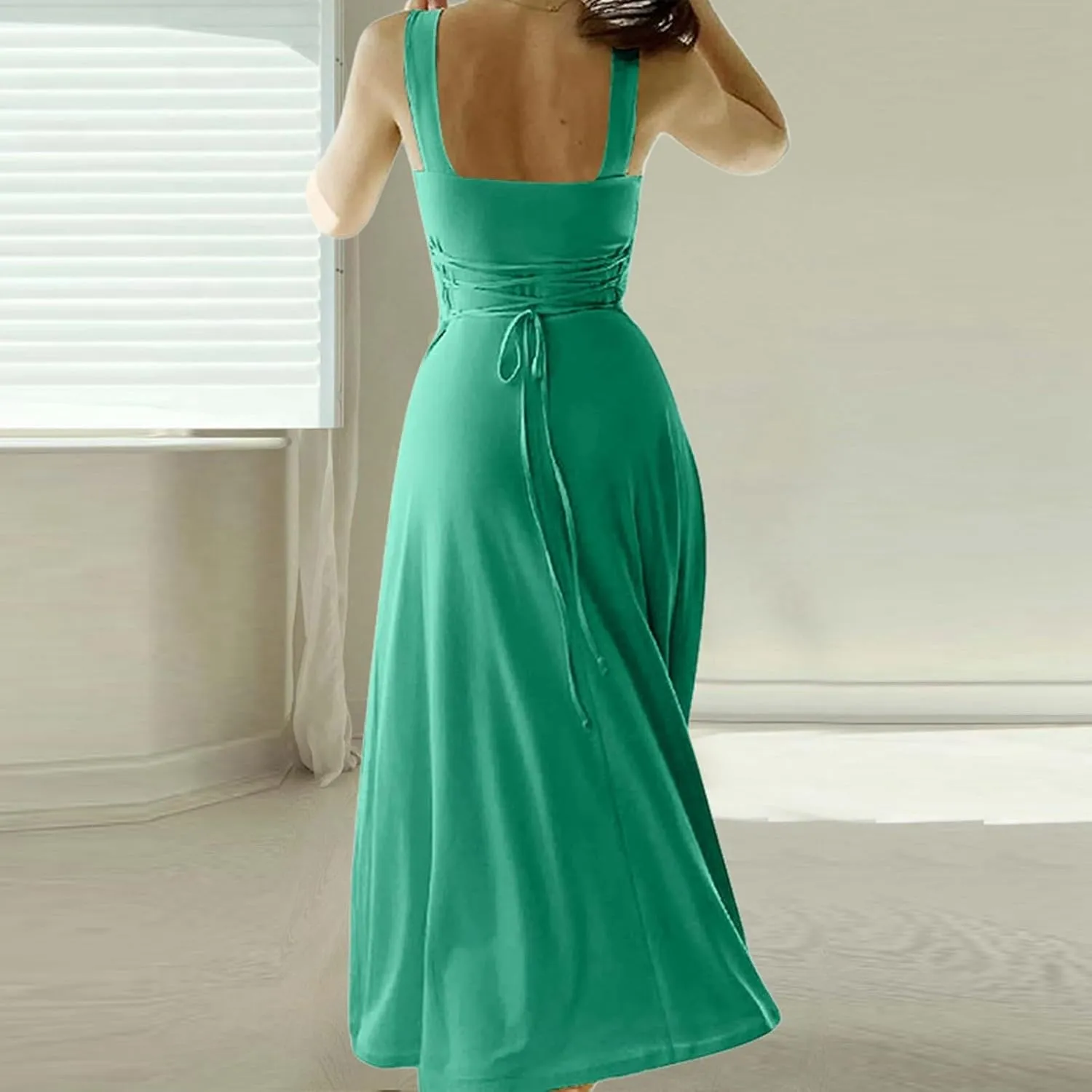 Womens Summer Casual Sleeveless Midi Dresses Scoop Neck Fit & Flare A-Line Flowy Long Sundress Beach Outfits
