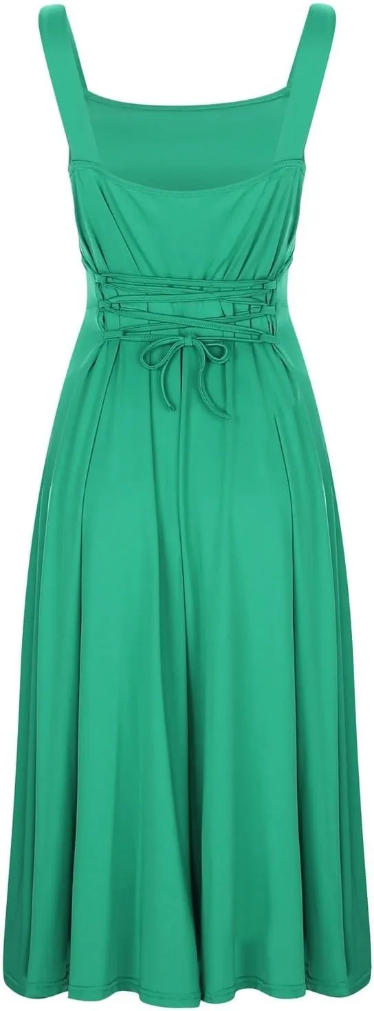 Womens Summer Casual Sleeveless Midi Dresses Scoop Neck Fit & Flare A-Line Flowy Long Sundress Beach Outfits