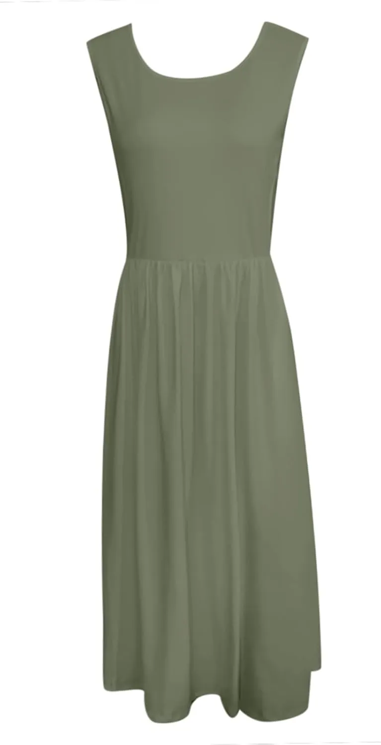 Womens Summer Dresses 2025 Sleeveless Crewneck Empire Waist Casual A-Line Swing Midi Dress Sundress Tank Dresses