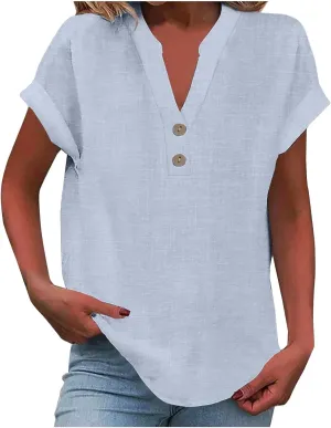 Womens Summer Tops V Neck Button Down Short Sleeve Top T Shirt Short Sleeve Casual Blouse Tops People Inspired