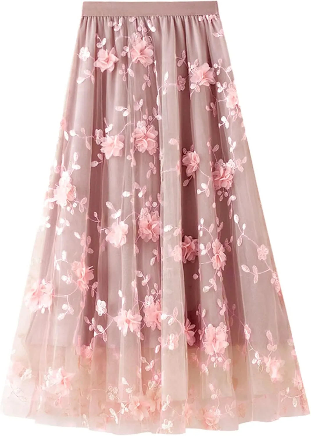 Women's Tulle Skirt Elastic Waist 3D Floral Print Tulle Skirts for Women