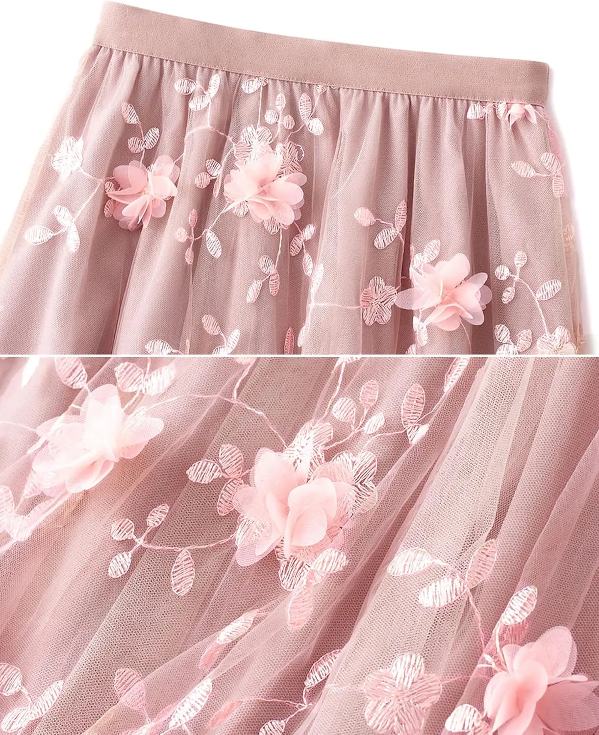 Women's Tulle Skirt Elastic Waist 3D Floral Print Tulle Skirts for Women