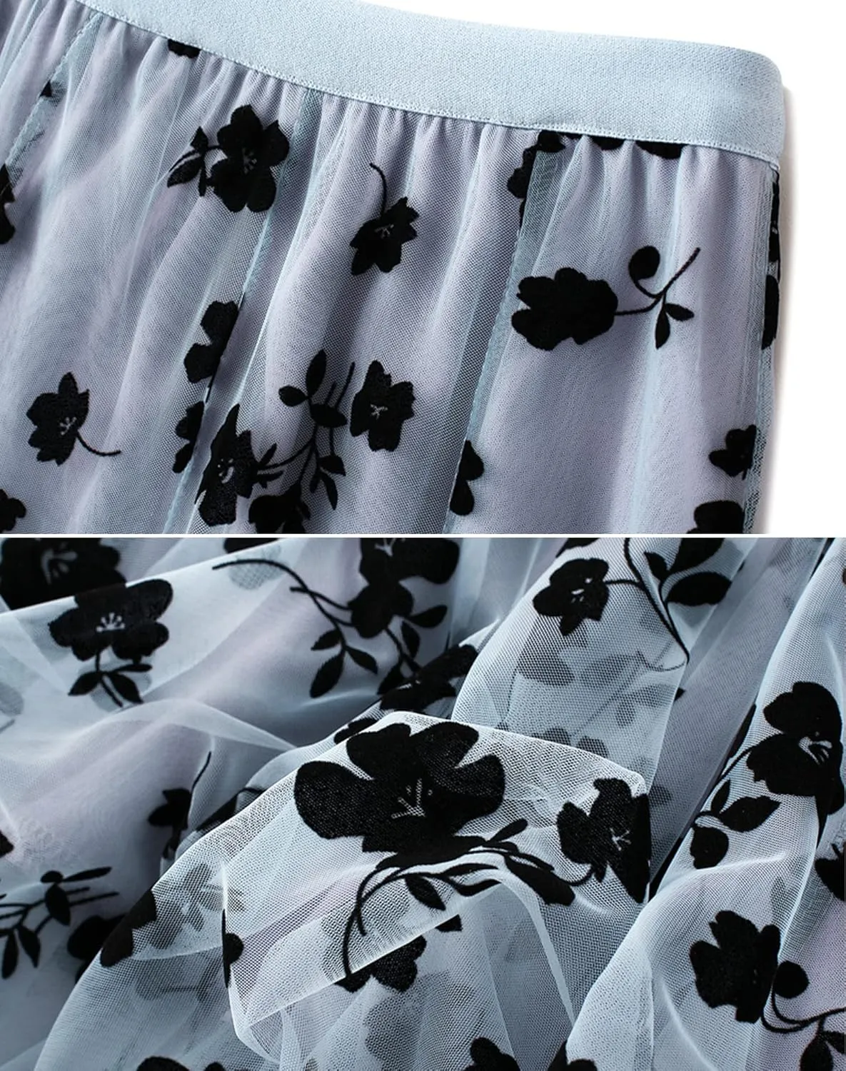 Women's Tulle Skirt Elastic Waist Floral Print Tulle Skirts for Women