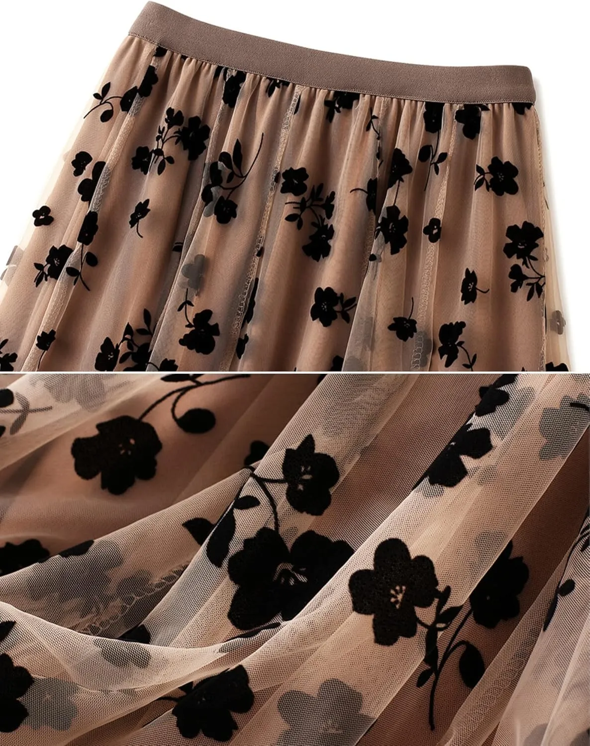 Women's Tulle Skirt Elastic Waist Floral Print Tulle Skirts for Women