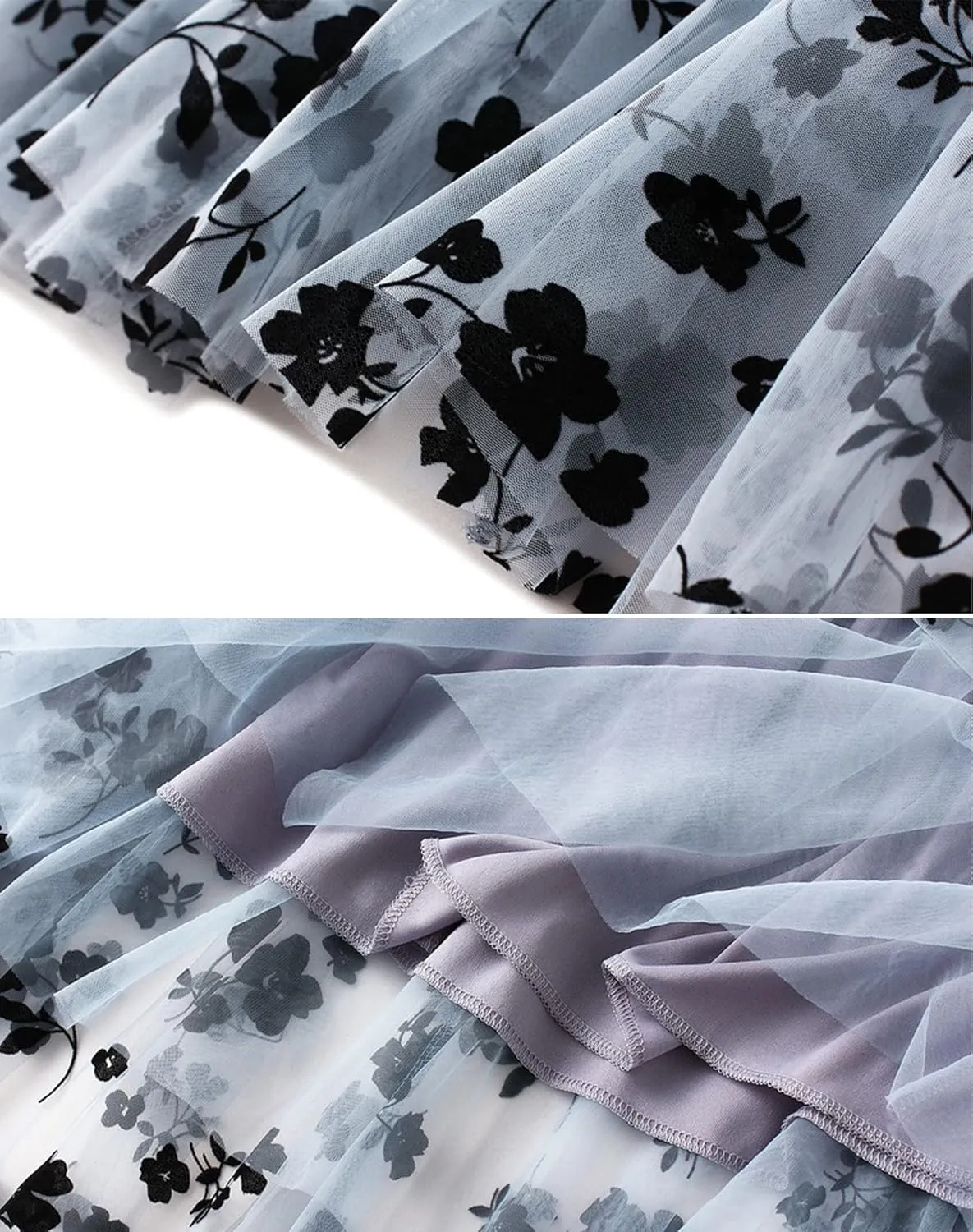 Women's Tulle Skirt Elastic Waist Floral Print Tulle Skirts for Women