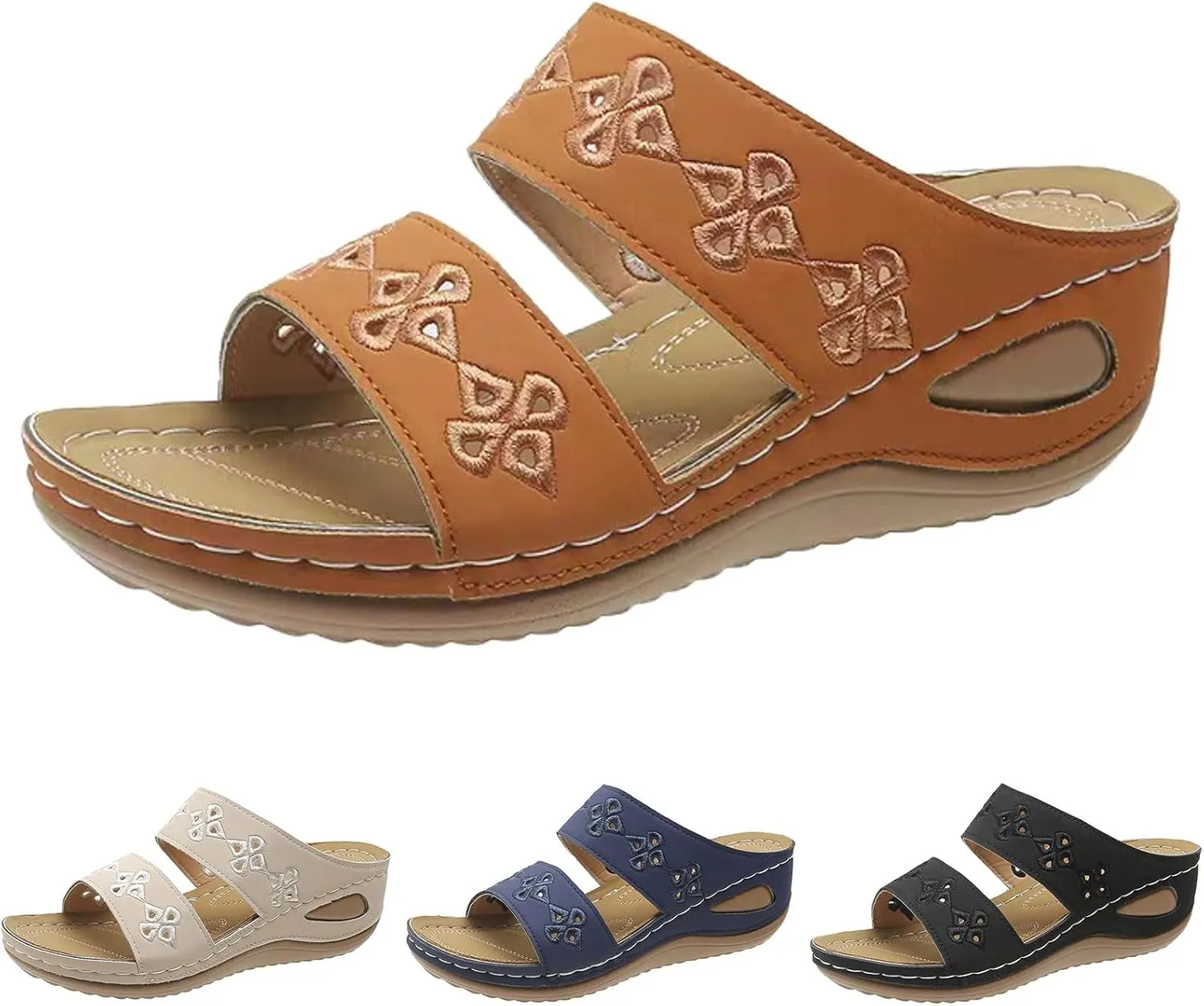 Women's Wedge Sandals with Plantar Fasciitis Slip on Wedge Sandal Comfortable Shoes Casual Sandals for Women