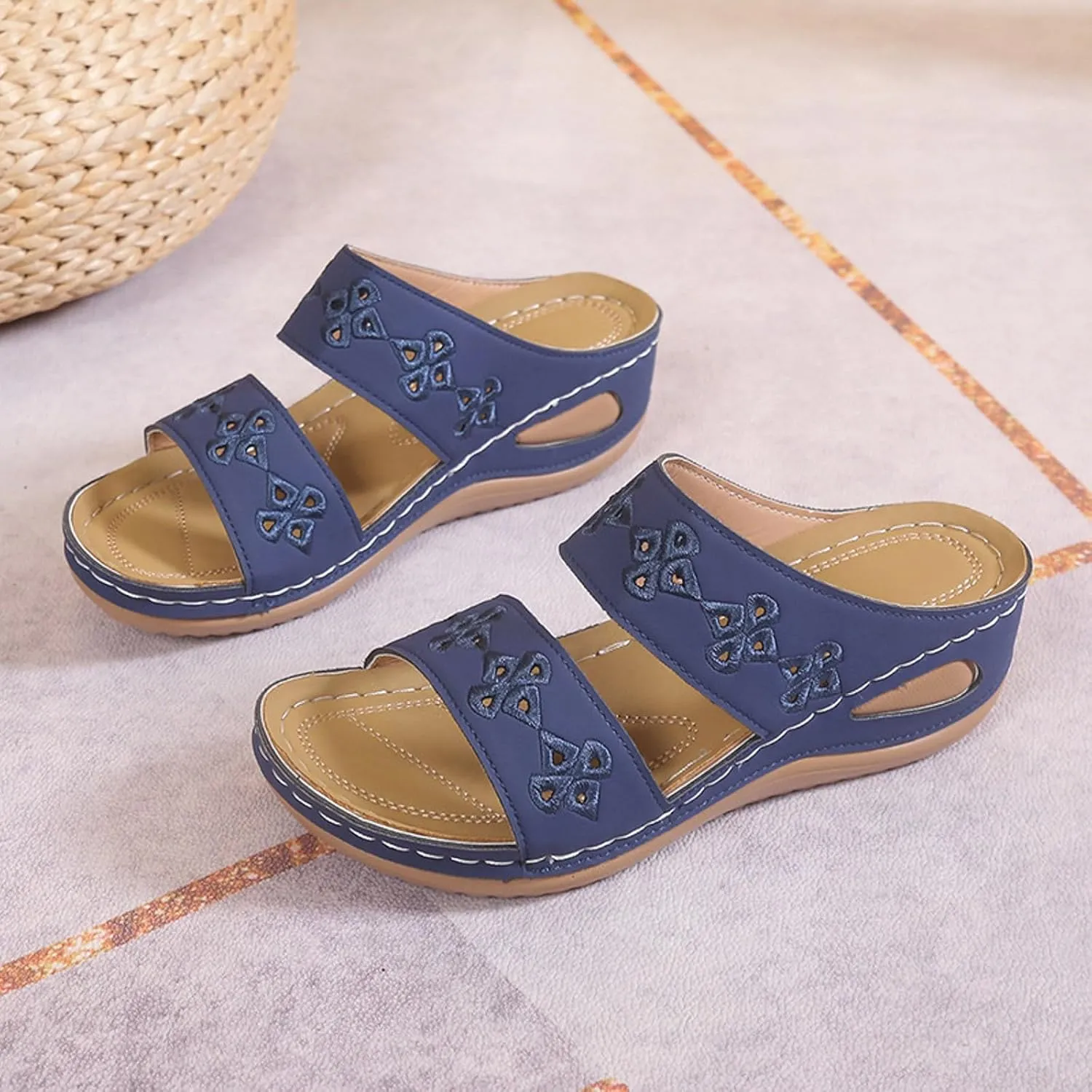 Women's Wedge Sandals with Plantar Fasciitis Slip on Wedge Sandal Comfortable Shoes Casual Sandals for Women