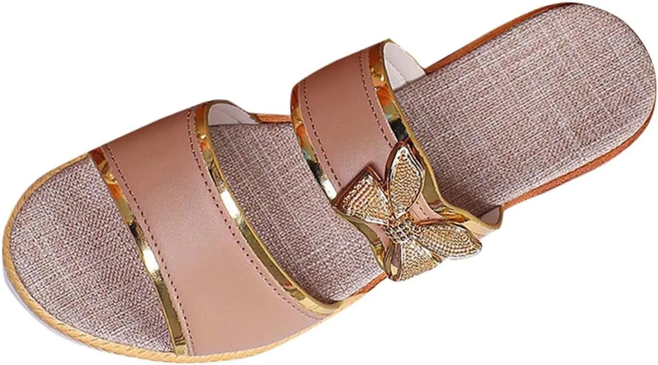 Women's Wedge Slides Summer Dressy Sandals Cute Bowknot Open Toe Platform Slip On Beach Essential Sandles Shoes New