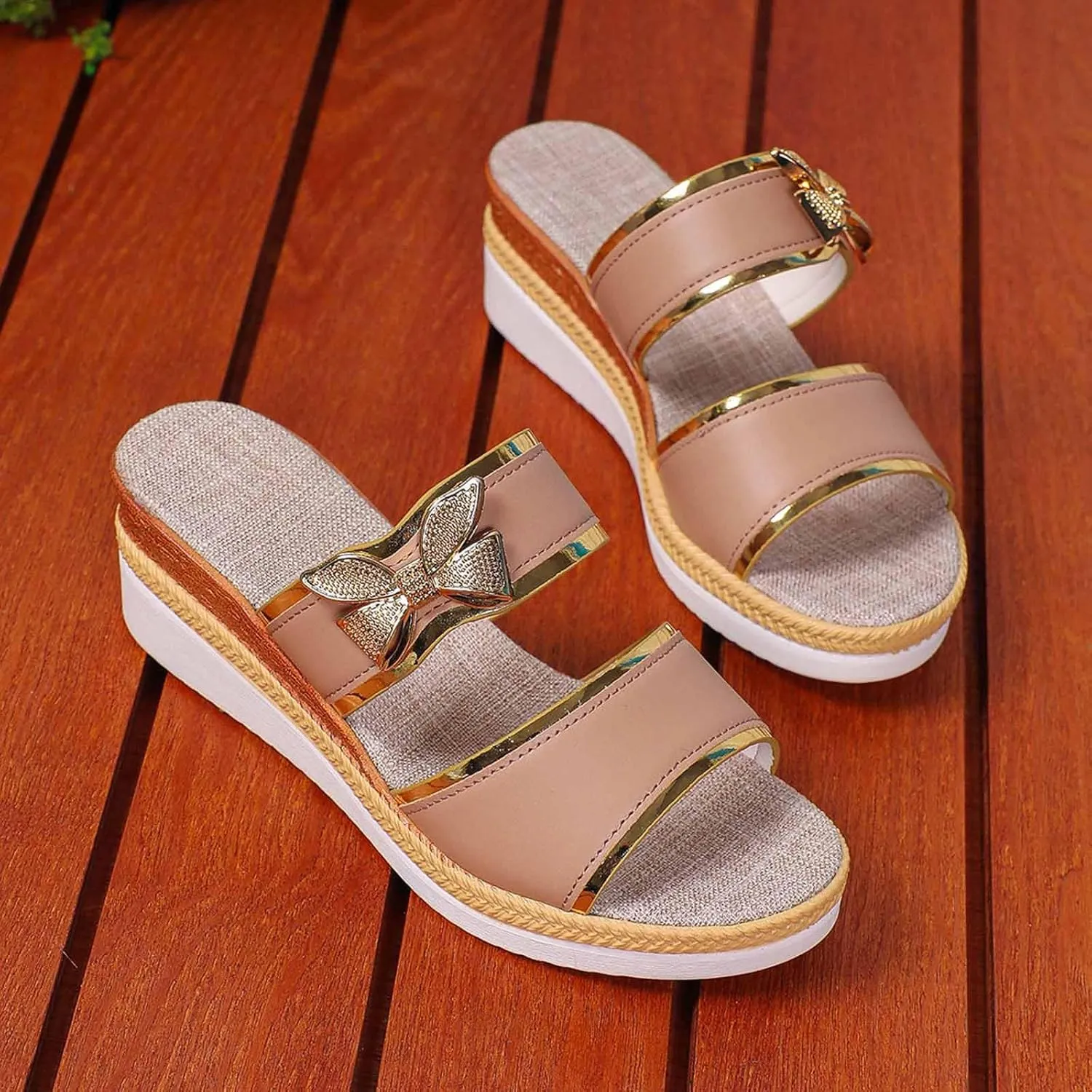 Women's Wedge Slides Summer Dressy Sandals Cute Bowknot Open Toe Platform Slip On Beach Essential Sandles Shoes New