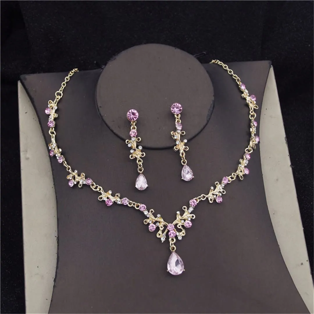 Wvapzxx Baroque Crystal Bridal Jewelry Sets Women Bride Necklace Set Earring Necklace Wedding Jewelry Set
