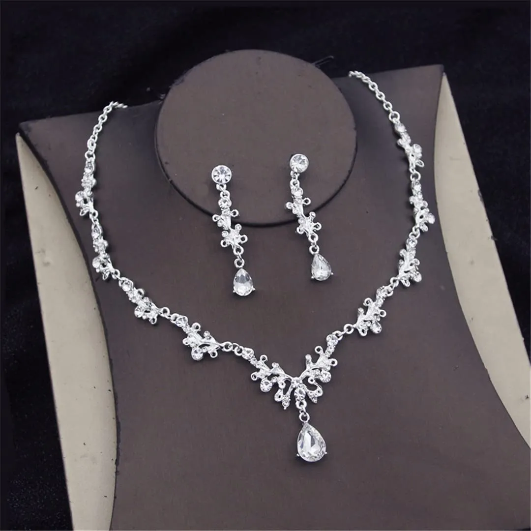 Wvapzxx Crystal Wedding Bridal Jewelry Sets Women Bride Tiara Crowns Earring Necklace Wedding Jewelry Accessories
