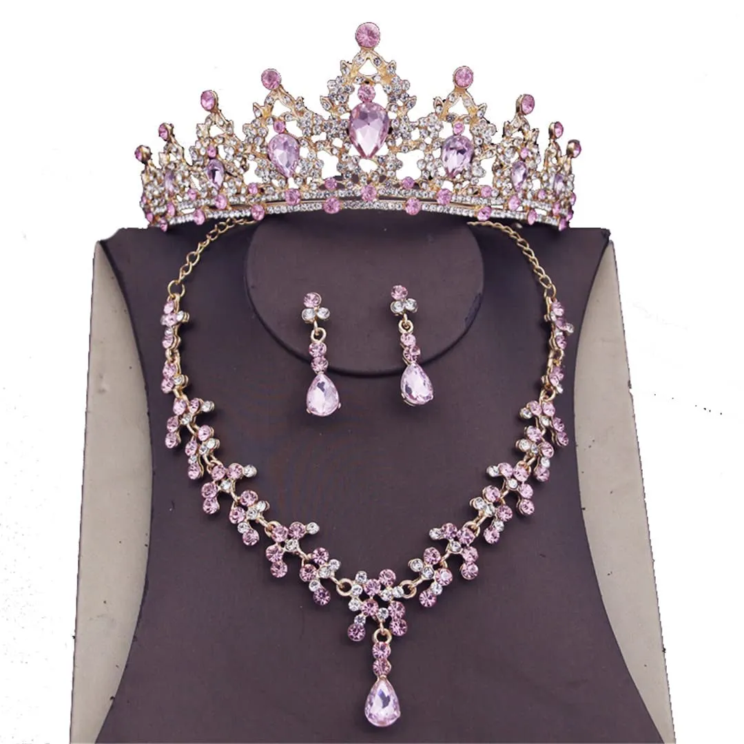Wvapzxx Crystal Wedding Bridal Jewelry Sets Women Bride Tiara Crowns Earring Necklace Wedding Jewelry Accessories
