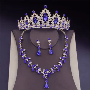 Wvapzxx Crystal Wedding Bridal Jewelry Sets Women Bride Tiara Crowns Earring Necklace Wedding Jewelry Accessories