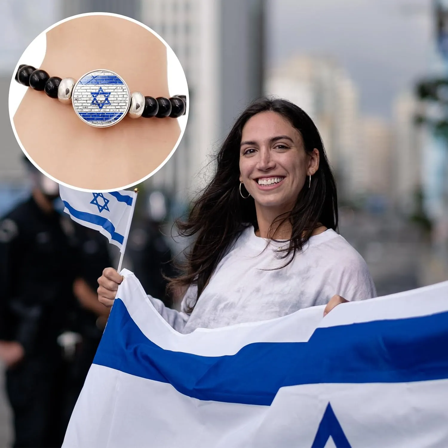 YANCHUN 2 Pcs Israel Bracelets for Men Women I Stand with Israel Bracelet Support Israel Bracelet Israel Flag Bracelet Stretch Beaded Bracelet Jewelry Gifts