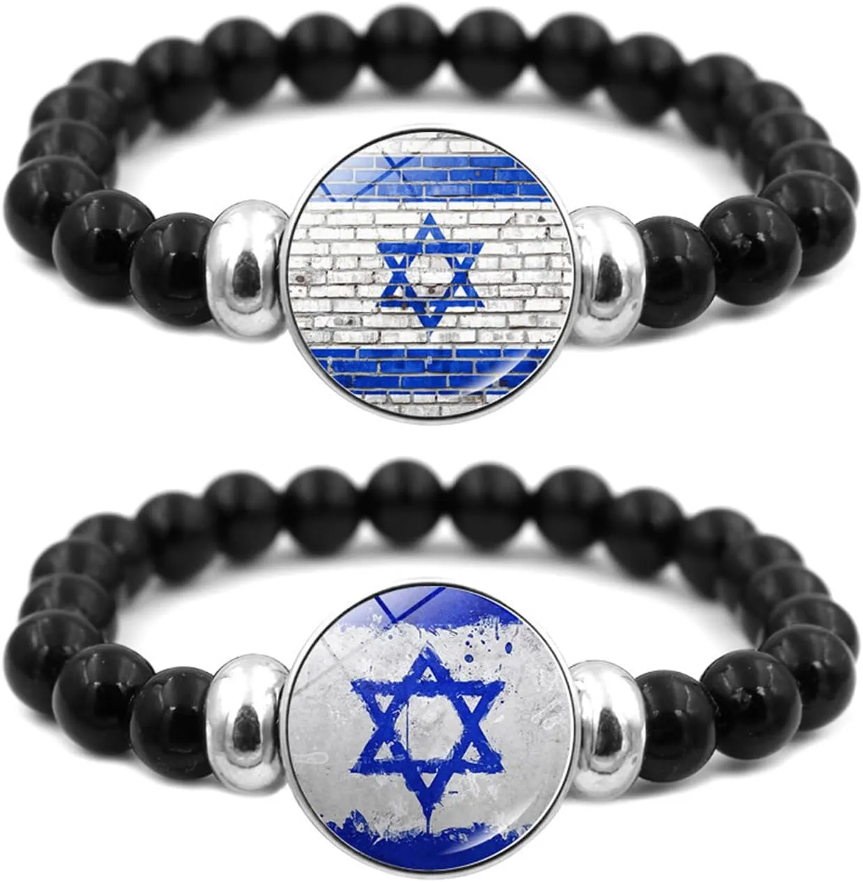 YANCHUN 2 Pcs Israel Bracelets for Men Women I Stand with Israel Bracelet Support Israel Bracelet Israel Flag Bracelet Stretch Beaded Bracelet Jewelry Gifts
