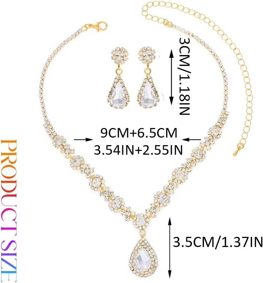 Yean Wedding Jewelry Sets Silver Rhinestone Necklace and Earrings Crystal Prom Jewelry Necklace for Women