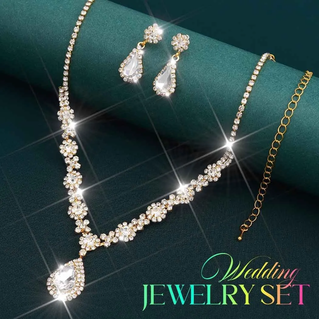 Yean Wedding Jewelry Sets Silver Rhinestone Necklace and Earrings Crystal Prom Jewelry Necklace for Women