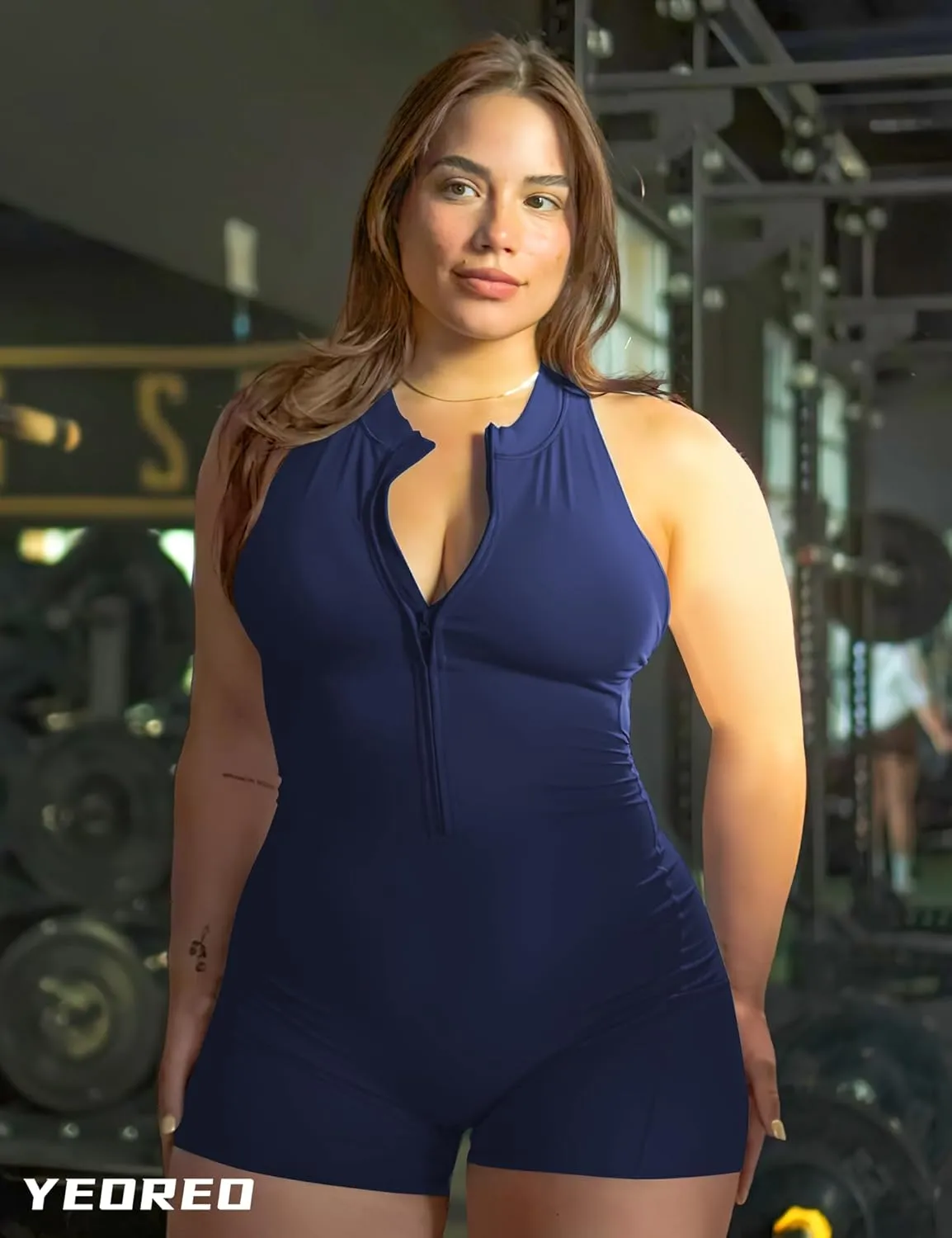 YEOREO Jumpsuits for Women Zip Up Workout Backless One Piece Tummy Control Sleeveless Emma Sexy Yoga Bodysuits