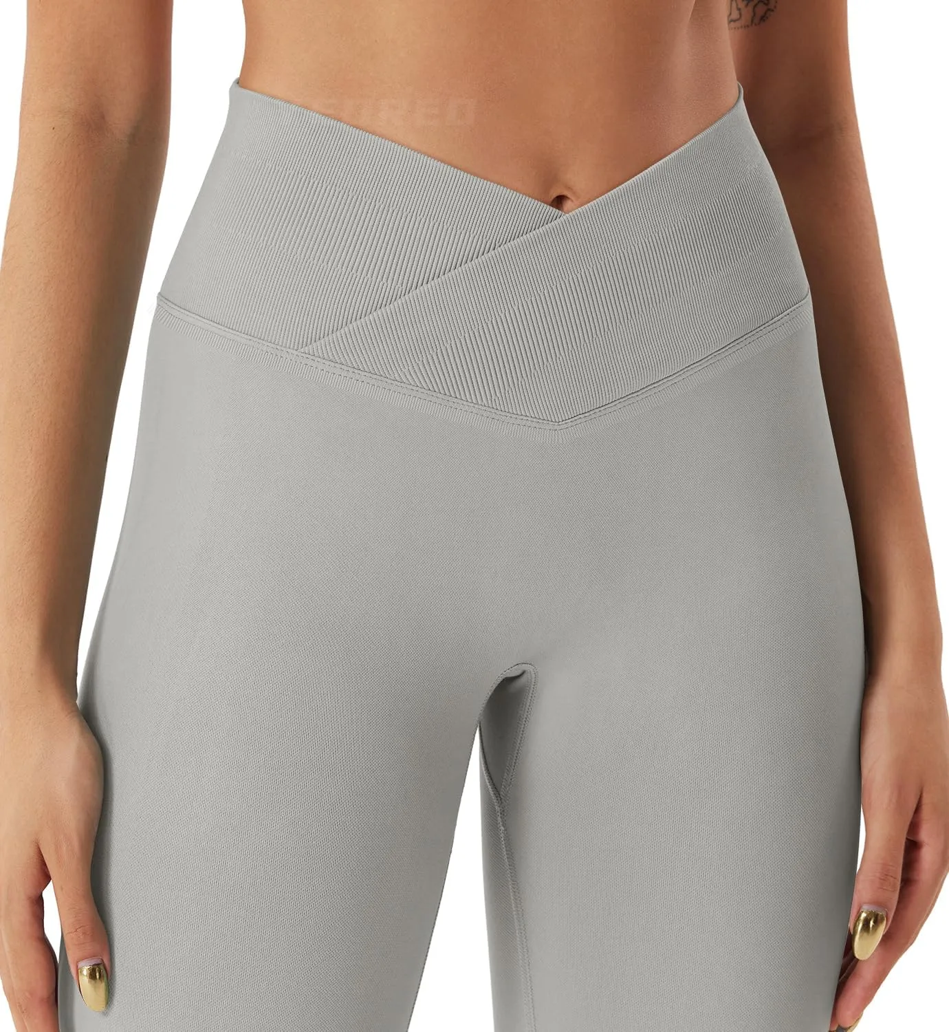 YEOREO Women Hidden Scrunch Impact Leggings V Cross Waist Leggings Butt Booty Lifting Gym Pants