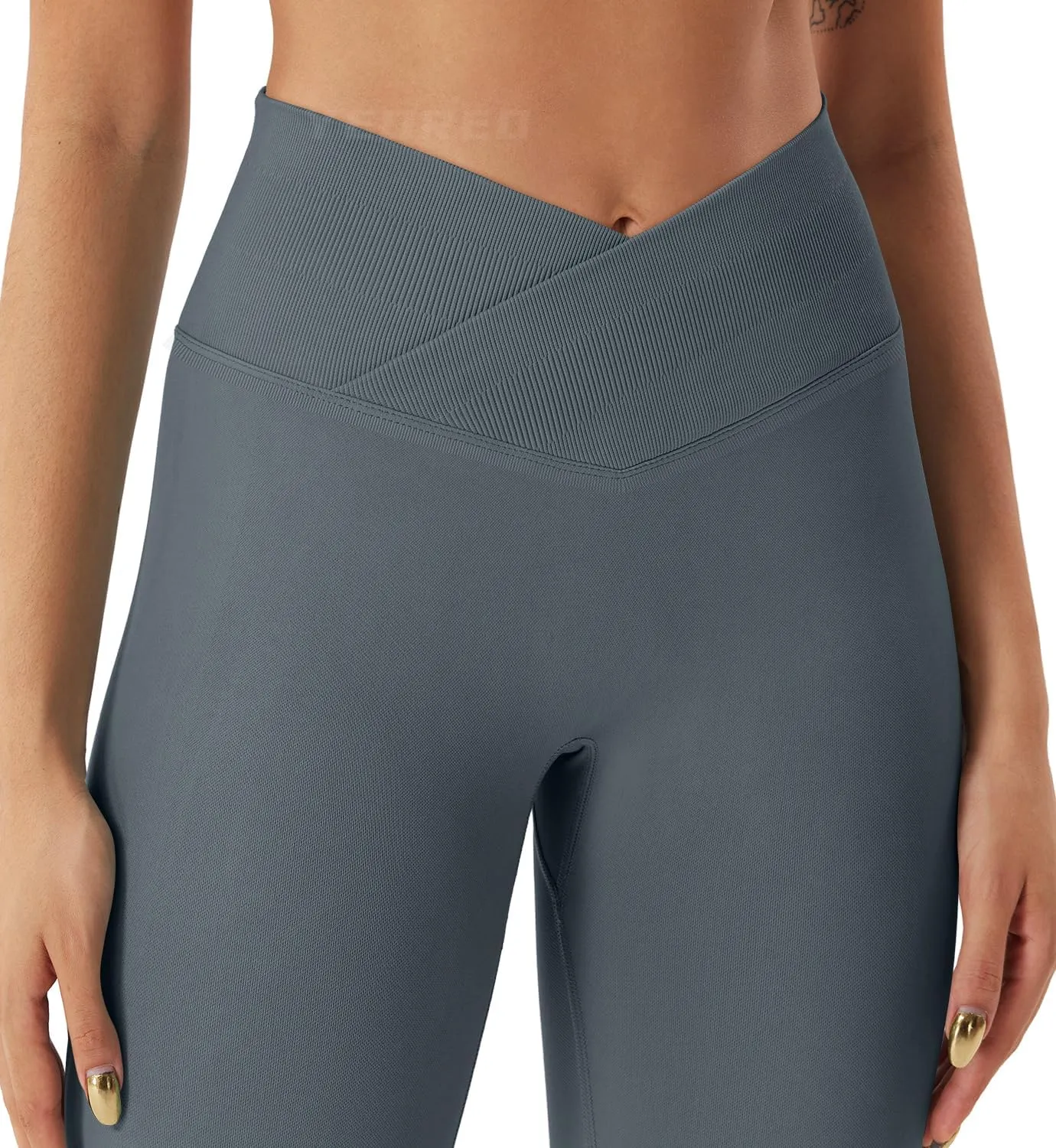 YEOREO Women Hidden Scrunch Impact Leggings V Cross Waist Leggings Butt Booty Lifting Gym Pants