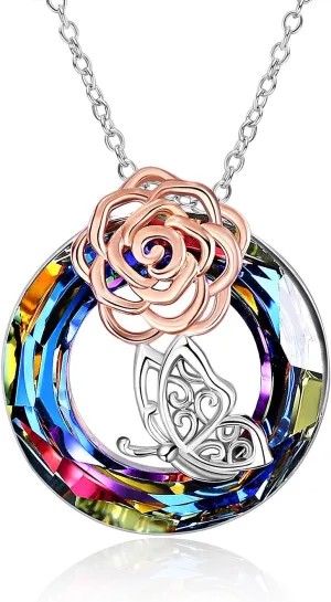 YFN Sterling Silver Nature Jewelry Flower Necklace With Insects Crystal Jewelry Snowflake Pendant For Women
